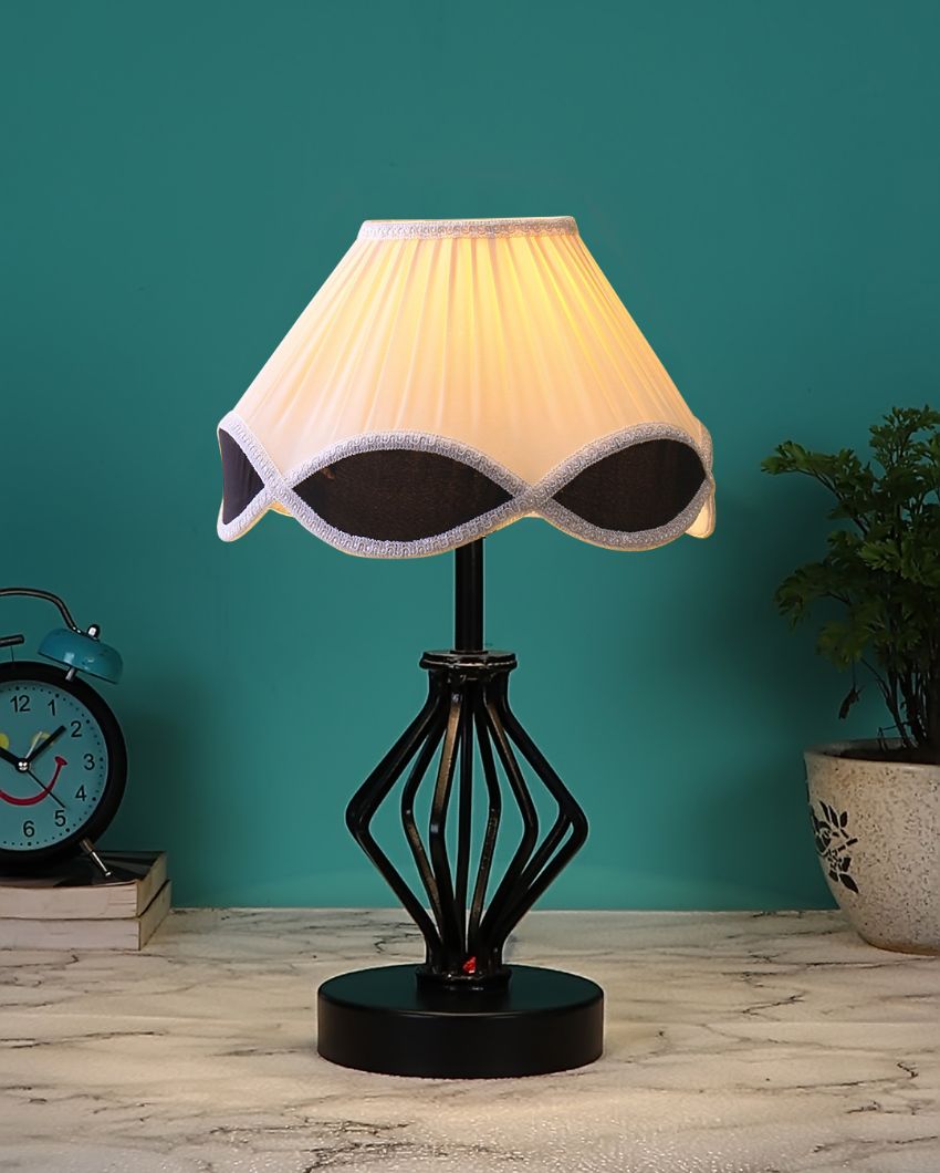 Sleek Vintage Shade Table Lamp Iron & Wood Black Base | 12 x 17 inches