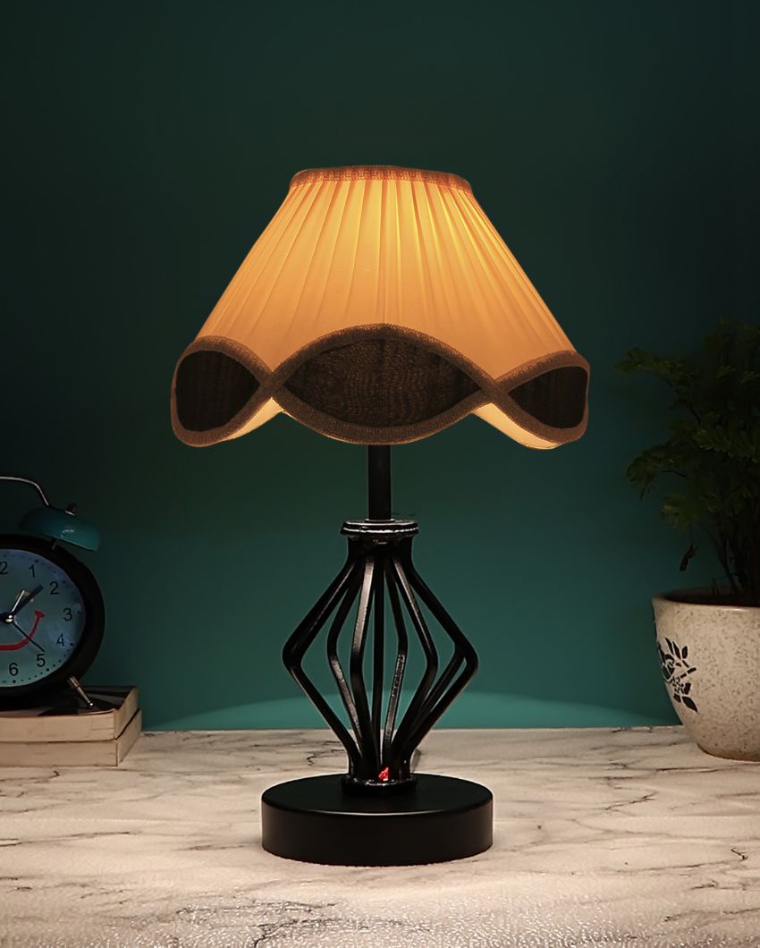 Sleek Vintage Shade Table Lamp Iron & Wood Black Base | 12 x 17 inches