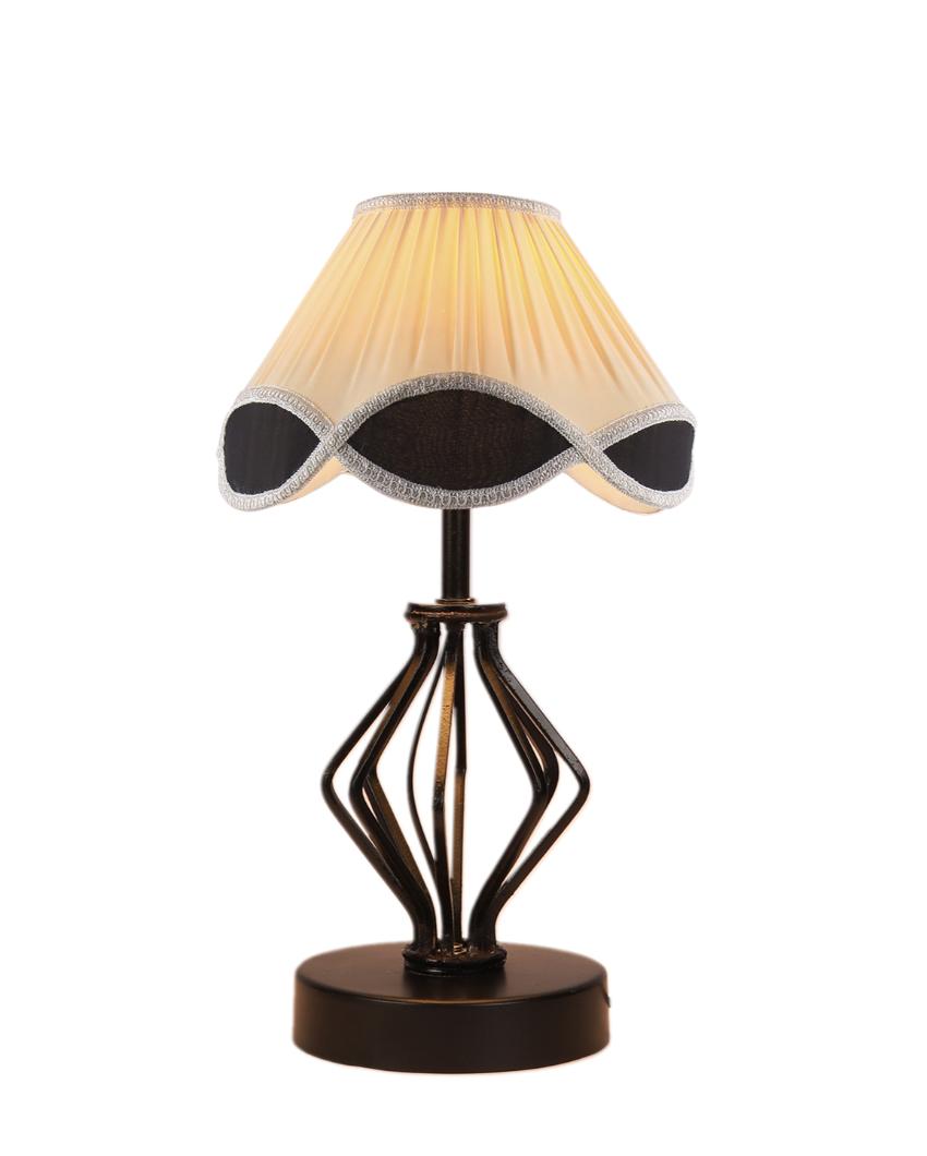 Sleek Vintage Shade Table Lamp Iron & Wood Black Base | 12 x 17 inches