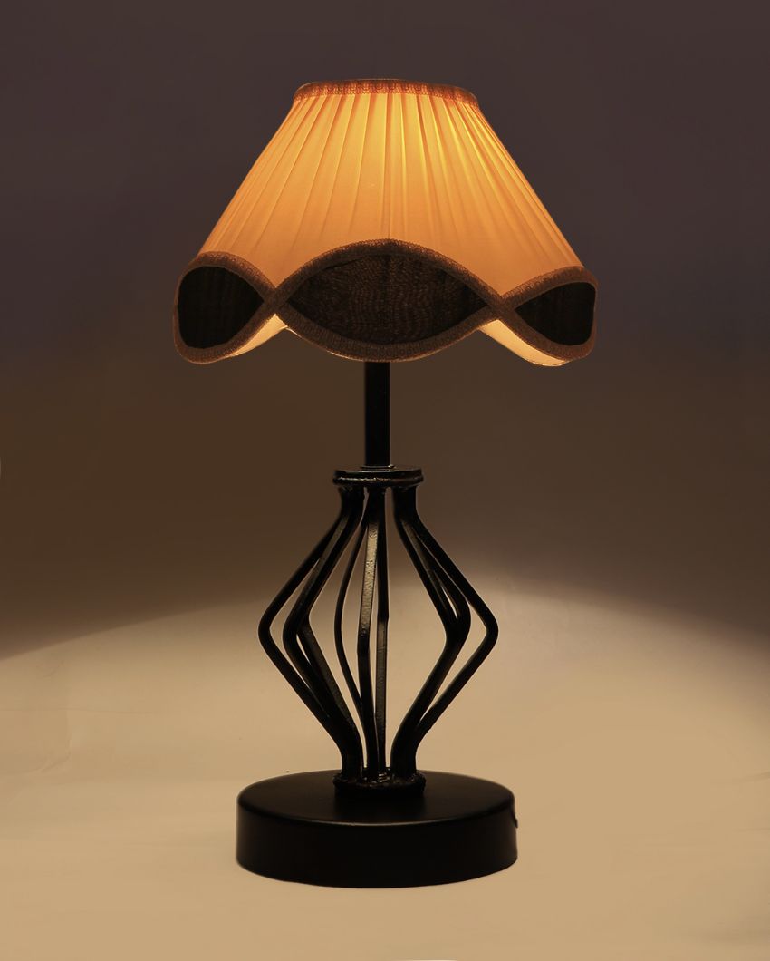 Sleek Vintage Shade Table Lamp Iron & Wood Black Base | 12 x 17 inches