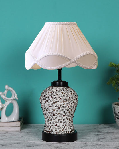 Vintage Shade Table Lamp Glass & Wood Black Base Design | 12 x 15 inches