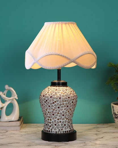 Vintage Shade Table Lamp Glass & Wood Black Base Design | 12 x 15 inches