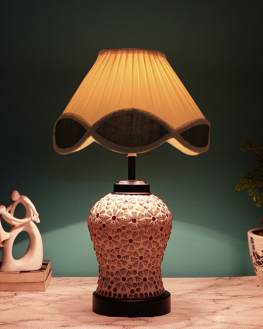 Elegant Finish Vintage Shade Table Lamp Glass & Wood Black Base | 12 x 15 inches