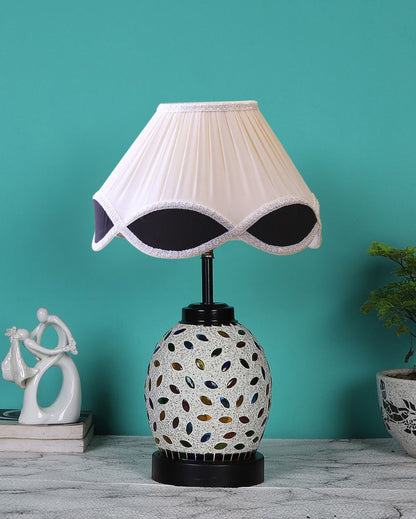 Sophisticated Vintage Shade Table Lamp Glass & Wood Black Base | 12 x 15 inches