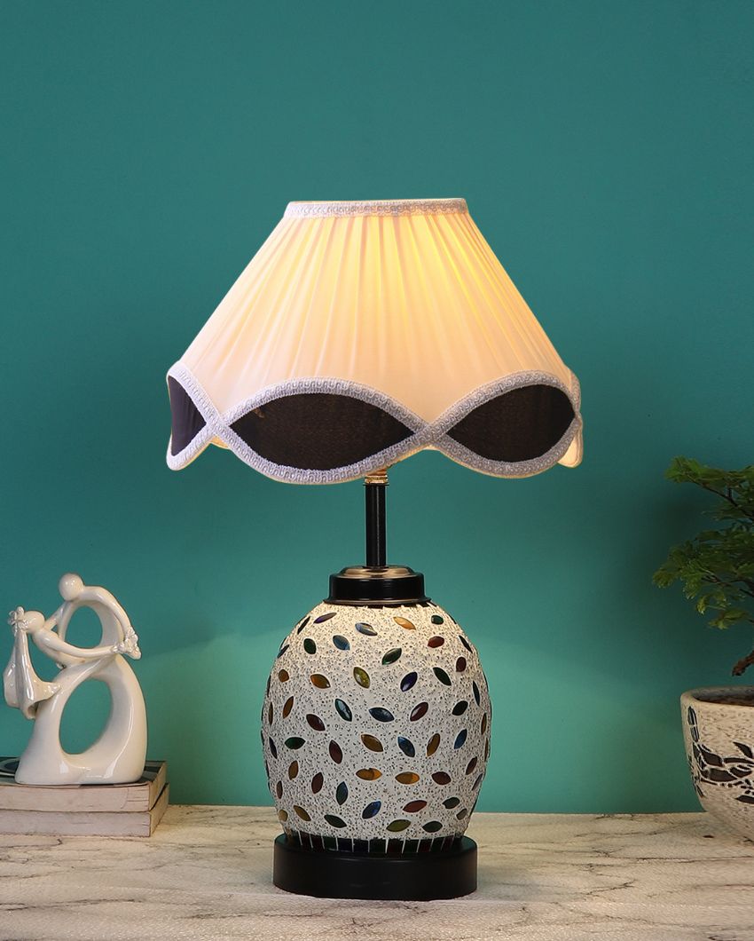 Sophisticated Vintage Shade Table Lamp Glass & Wood Black Base | 12 x 15 inches