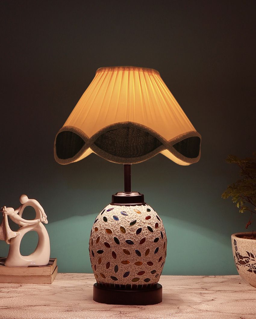 Sophisticated Vintage Shade Table Lamp Glass & Wood Black Base | 12 x 15 inches