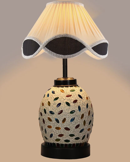 Sophisticated Vintage Shade Table Lamp Glass & Wood Black Base | 12 x 15 inches