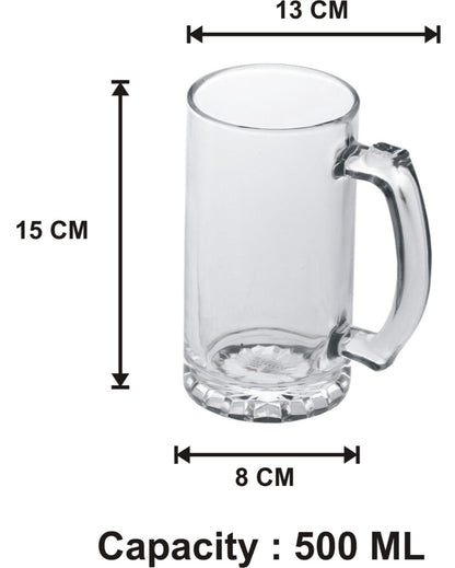 Sturdy Build Clear Glass Beer Mugs | 500ml | 4 x 6 inches