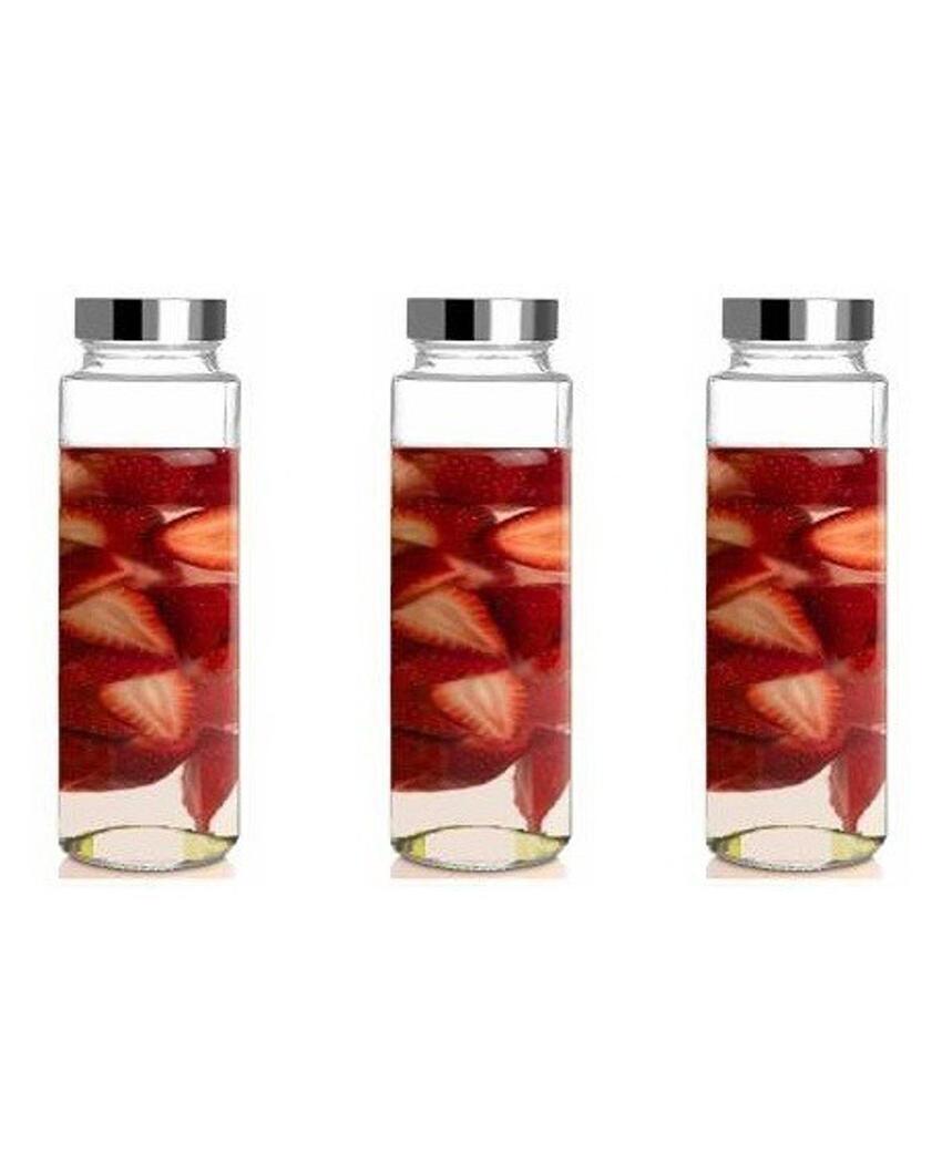 Clear Glass Designer Bottle for Serving Water Milk and Juices Elegant and Practical | 750 ML | 3 x 10 inches