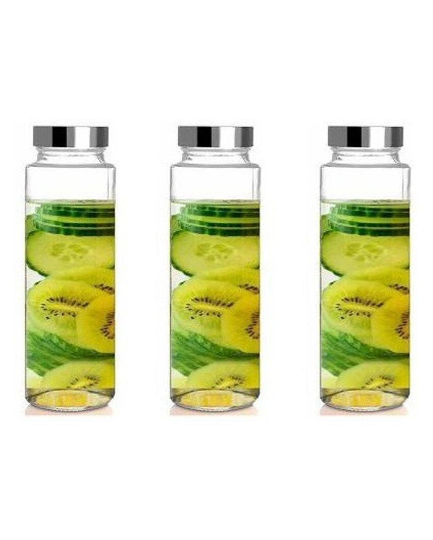 Premium Clear Glass Designer Bottle for Kitchen Storage and Serving Multi Purpose | 750 ML | 3 x 10 inches