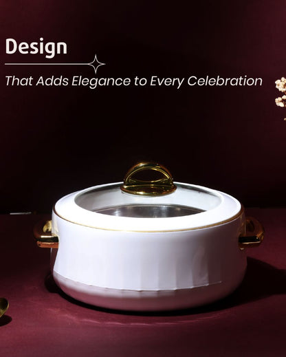 Luxe Elegance White Casserole with Glass Lid  | 1.7L | 9 x 6 inches