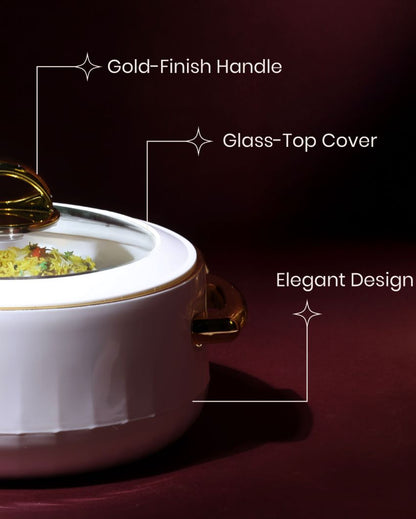 Luxe Elegance White Casserole with Glass Lid  | 1.7L | 9 x 6 inches