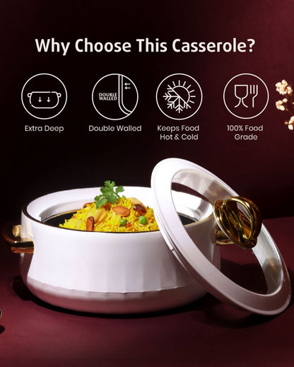 Luxe Elegance White Casserole with Glass Lid  | 1.7L | 9 x 6 inches