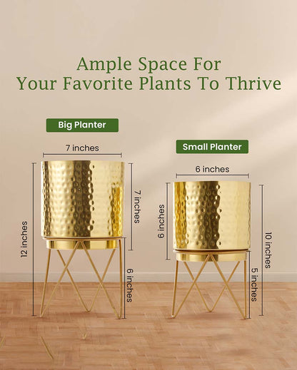 Elle Gold Hammered Metal Planters with Stands | Set Of 2 | Plant not included