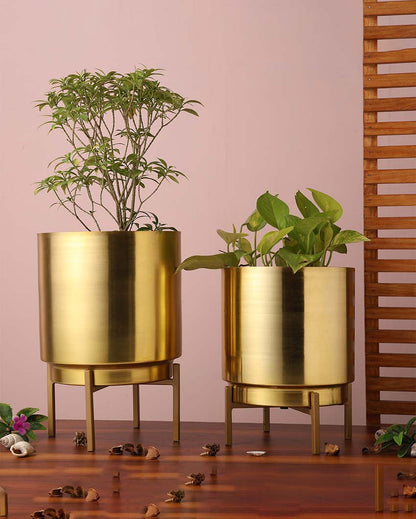 Ember Gold Metal Planter with Stand | Plant not included