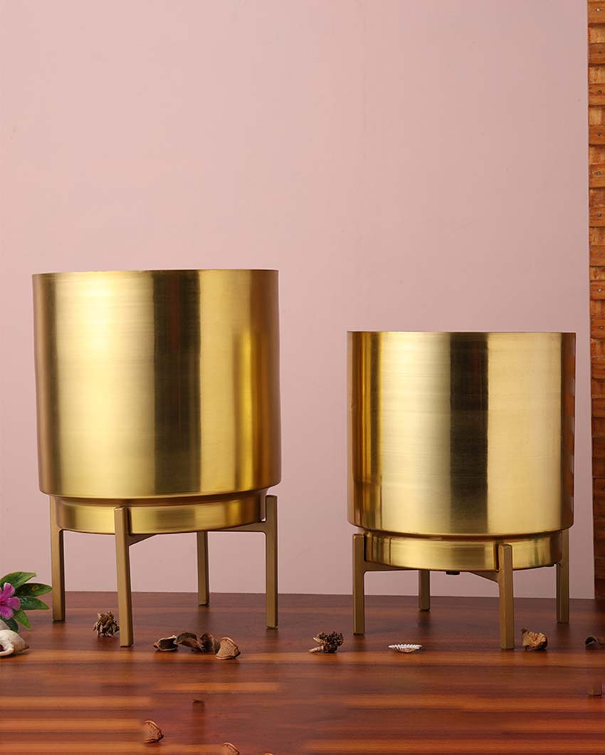 Ember Gold Metal Planter with Stand | Plant not included