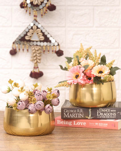 Estera Gold Metal Planters | Set Of 2 | 6 x 3 inches | Plant not included