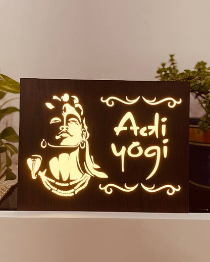 Adi Yogi Wooden Spritual God Figurines LED Wall Night Lamp