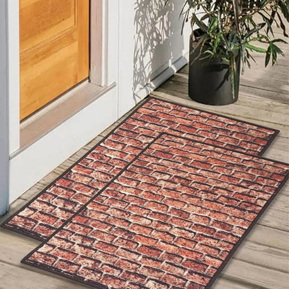 Bricks 3D Anti-Slip Multipurpose Door Mats | Set of 2 | 24 x 16 inches