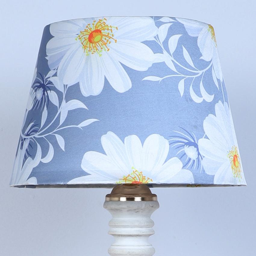 Rustic White Narcissus Floral Print with Satin Shade Design Wooden Table Lamp | 10 x 20 inches