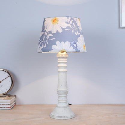 Rustic White Narcissus Floral Print with Satin Shade Design Wooden Table Lamp | 10 x 20 inches