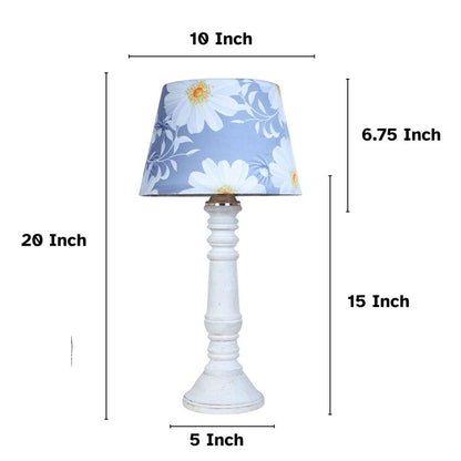 Rustic White Narcissus Floral Print with Satin Shade Design Wooden Table Lamp | 10 x 20 inches