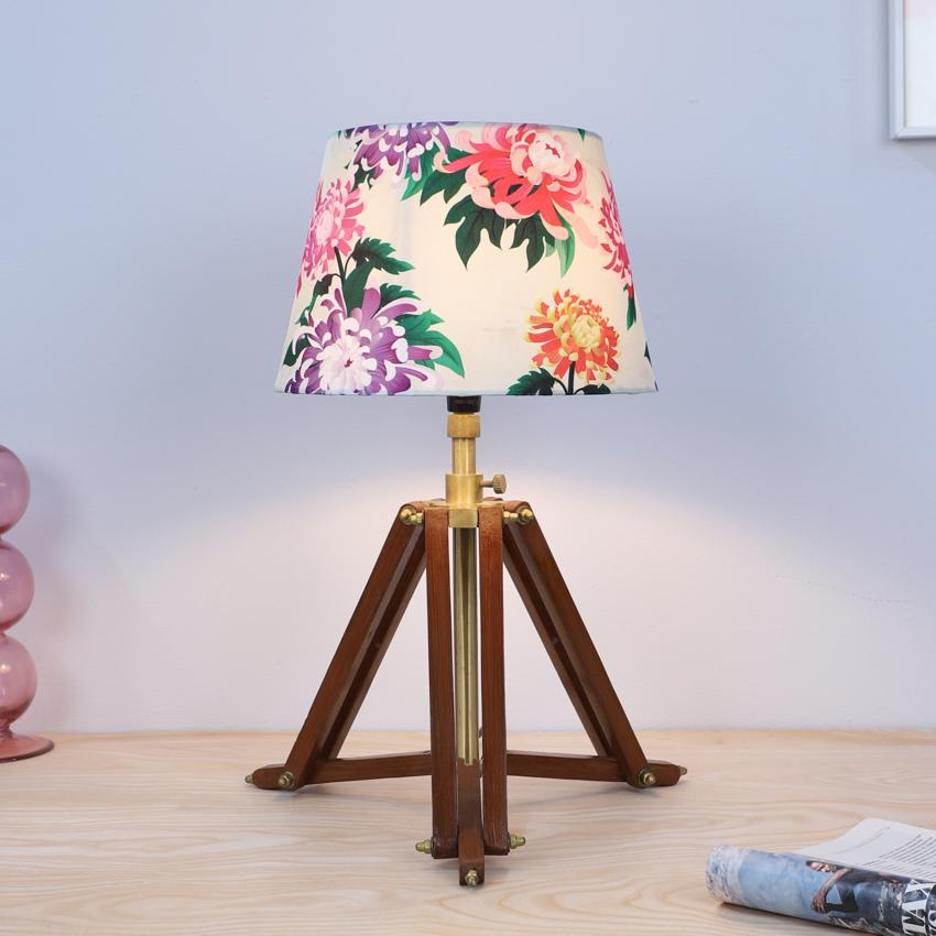 Vintage Tripod Carnation Print with Satin Shade Design Wooden Table Lamp | 10 x 21 inches