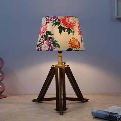 Vintage Tripod Carnation Print with Satin Shade Design Wooden Table Lamp | 10 x 21 inches