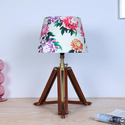 Vintage Tripod Carnation Print with Satin Shade Design Wooden Table Lamp | 10 x 21 inches