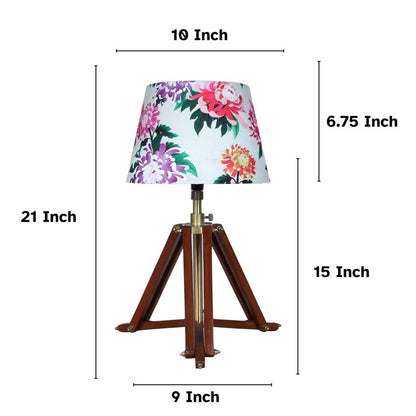 Vintage Tripod Carnation Print with Satin Shade Design Wooden Table Lamp | 10 x 21 inches