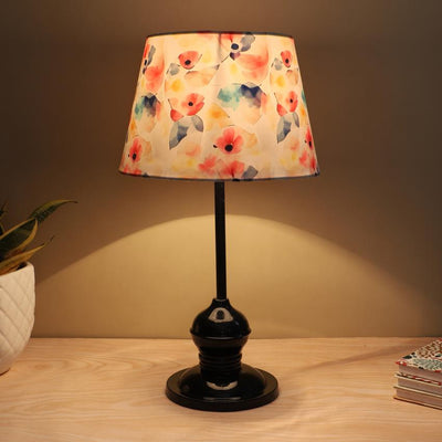 Sleek Spark Flower Print with Satin Shade Design Black Table Lamp | 10 x 18 inches