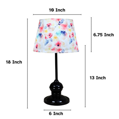 Sleek Spark Flower Print with Satin Shade Design Black Table Lamp | 10 x 18 inches