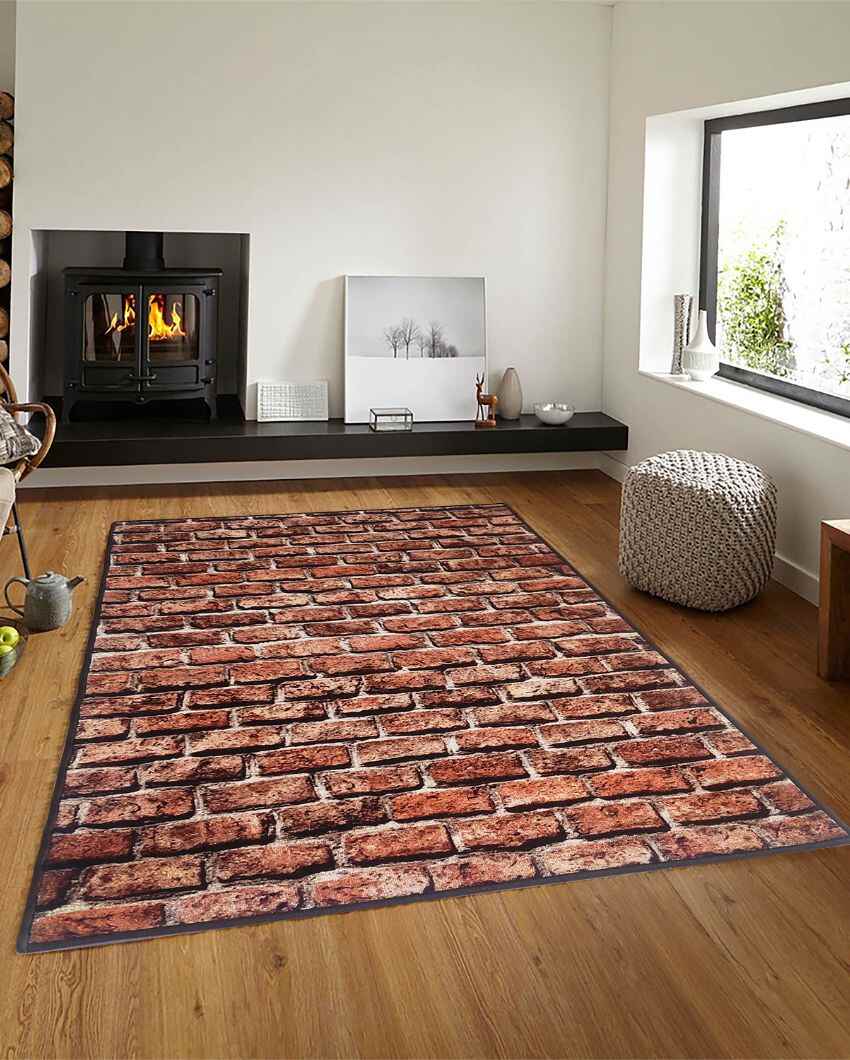 Brown 3D Brick Printed Nylon Carpet | 5 x 3 Feet