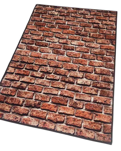 Brown 3D Brick Printed Nylon Carpet | 5 x 3 Feet