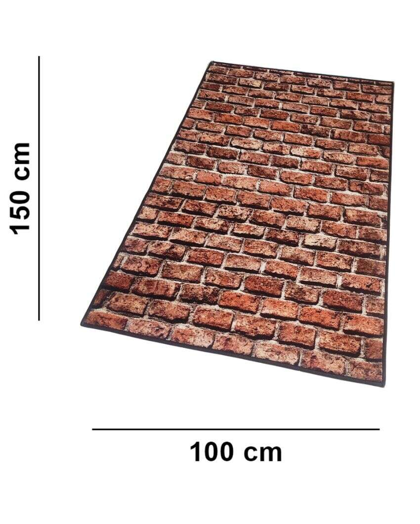 Brown 3D Brick Printed Nylon Carpet | 5 x 3 Feet