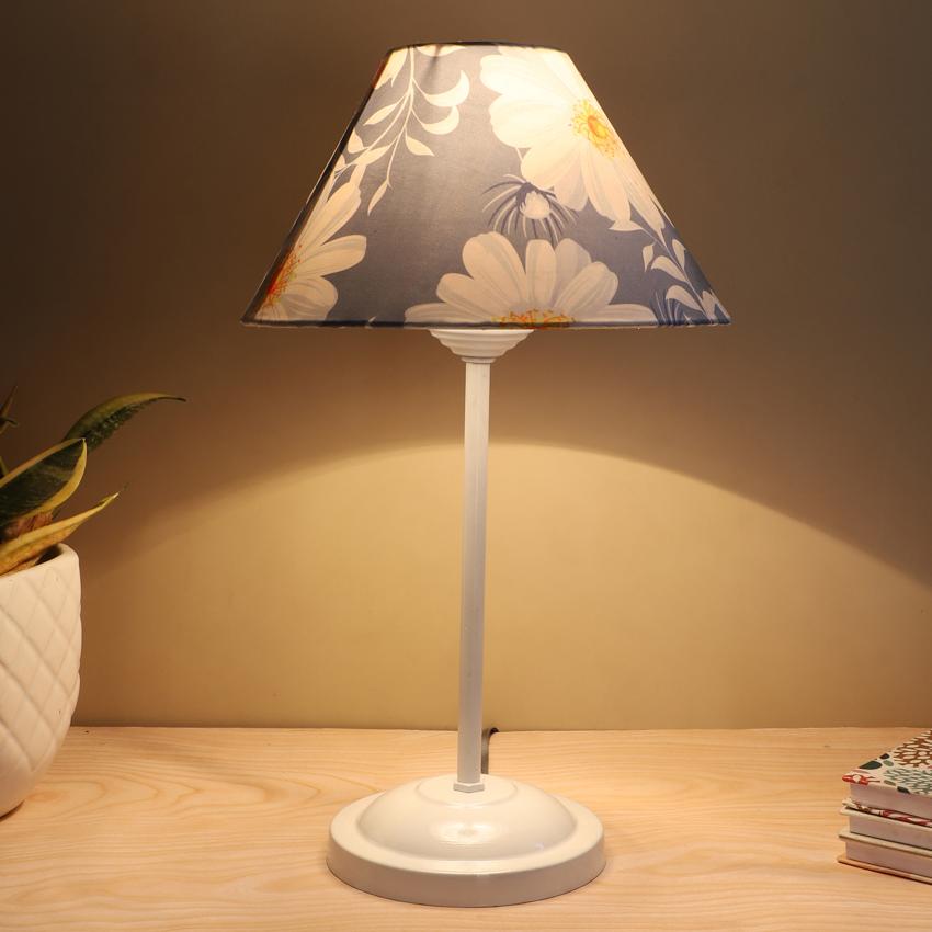 Radiant Aura Narcissus Floral Print with Satin Shade Design Metal Table Lamp | 10 x 17 inches