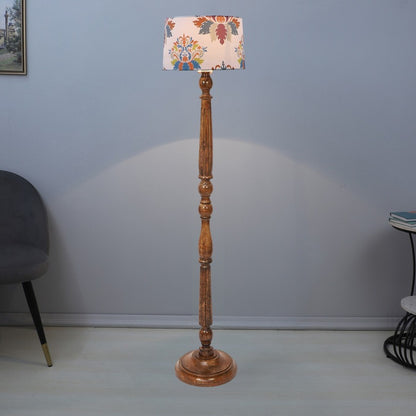 Classic English Oak Print with Satin Shade Design Wooden Base Floor Lamp | 12 x 54 inches