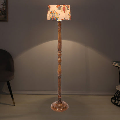 Classic English Oak Print with Satin Shade Design Wooden Base Floor Lamp | 12 x 54 inches