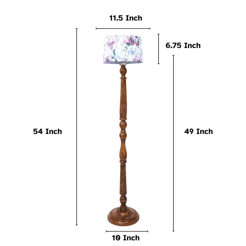 Classic English Oak Print with Satin Shade Design Wooden Base Floor Lamp | 12 x 54 inches