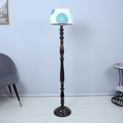 Classic Vintage Dahlia Floral Print with Satin Shade Design Wooden Base Floor Lamp | 12 x 54 inches