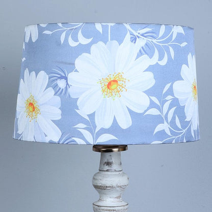 Classic Rustic Narcissus Floral Print with Satin Shade Design White Wooden Base Floor Lamp | 12 x 54 inches