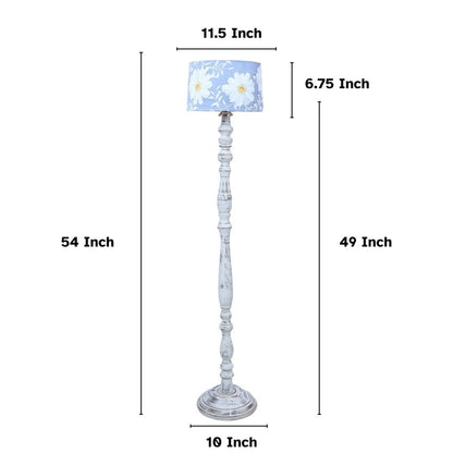 Classic Rustic Narcissus Floral Print with Satin Shade Design White Wooden Base Floor Lamp | 12 x 54 inches