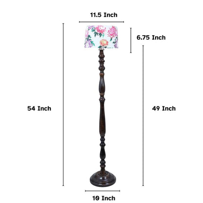 Classic Vintage Carnation Print with Satin Shade Design Wooden Base Floor Lamp | 12 x 54 inches