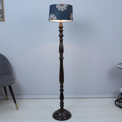 Classic Vintage French Floral Print with Satin Shade Design Wooden Base Floor Lamp | 12 x 54 inches