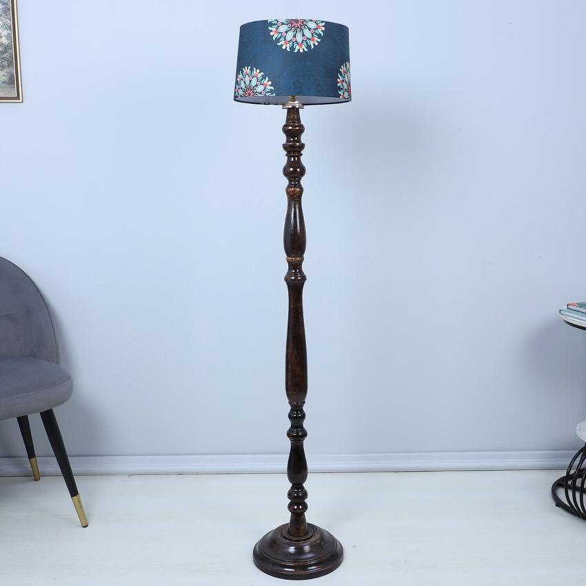 Classic Vintage French Floral Print with Satin Shade Design Wooden Base Floor Lamp | 12 x 54 inches