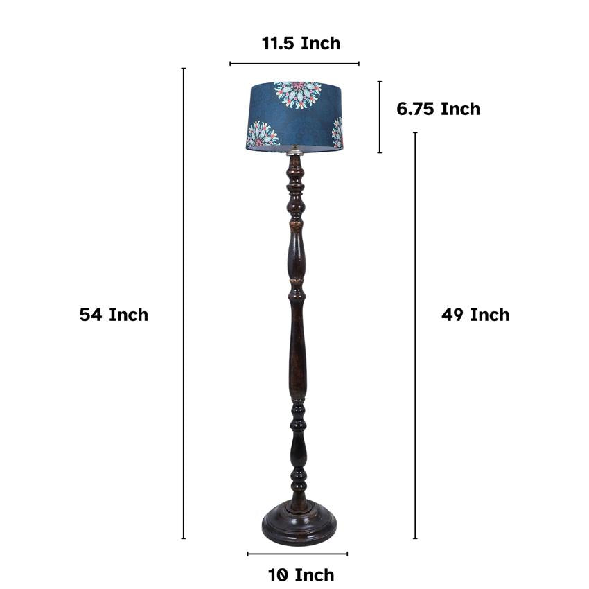 Classic Vintage French Floral Print with Satin Shade Design Wooden Base Floor Lamp | 12 x 54 inches