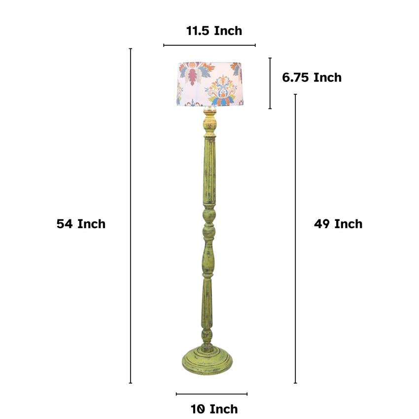 Classic Rustic English Oak Print with Satin Shade Design Wooden Base Floor Lamp | 12 x 54 inches