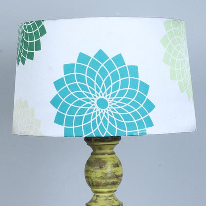 Classic Rustic Dahlia Floral Print with Satin Shade Design Wooden Base Floor Lamp | 12 x 54 inches