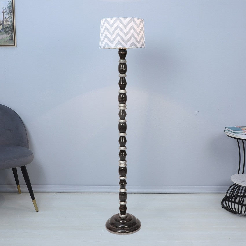 Classic Maze Print with Satin Shade Design Wooden Base Floor Lamp | 12 x 54 inches