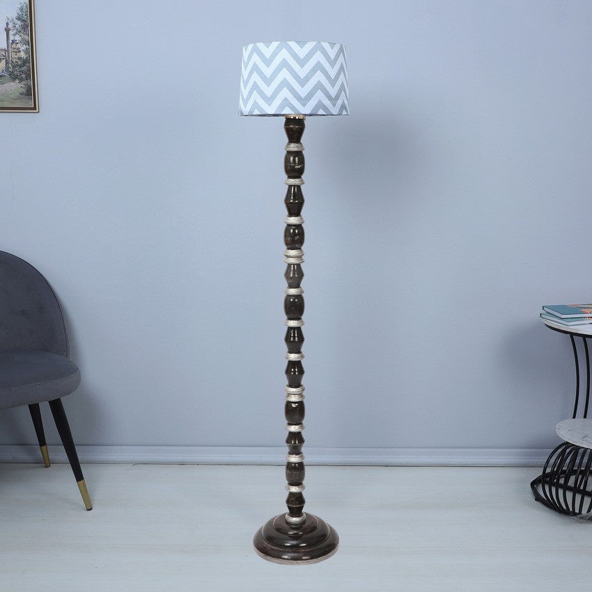 Classic Maze Print with Satin Shade Design Wooden Base Floor Lamp | 12 x 54 inches